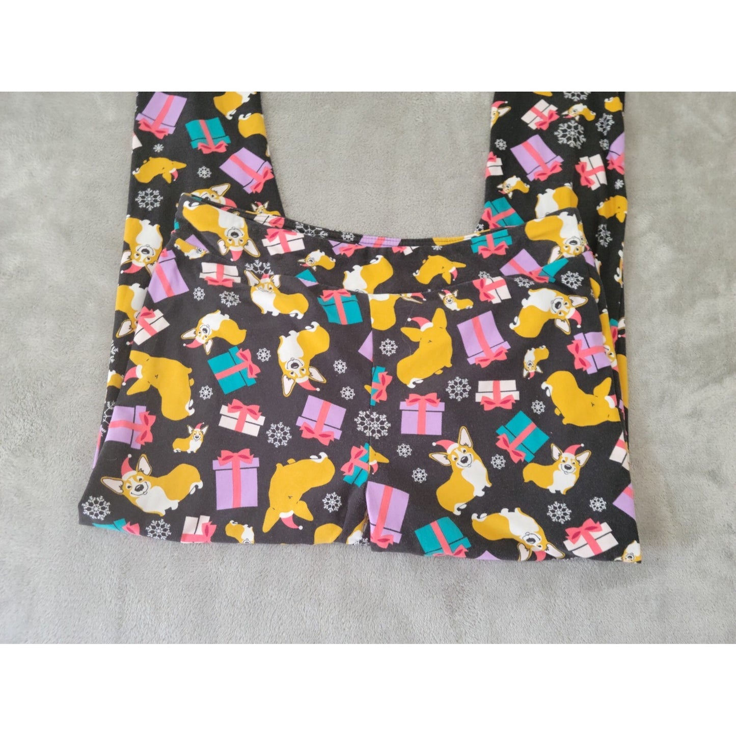 Christmas Terra Sky Womens Pants 0X 14W Plus Corgi Dog Black Pull On Poly Blend