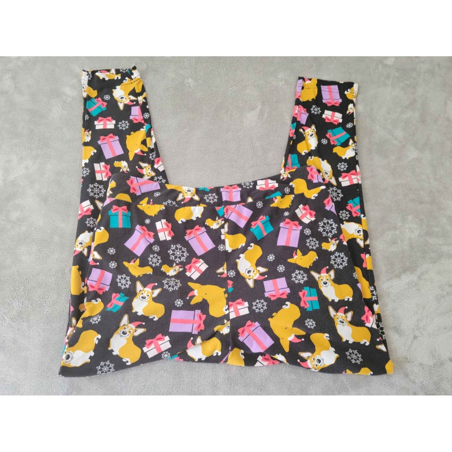 Christmas Terra Sky Womens Pants 0X 14W Plus Corgi Dog Black Pull On Poly Blend