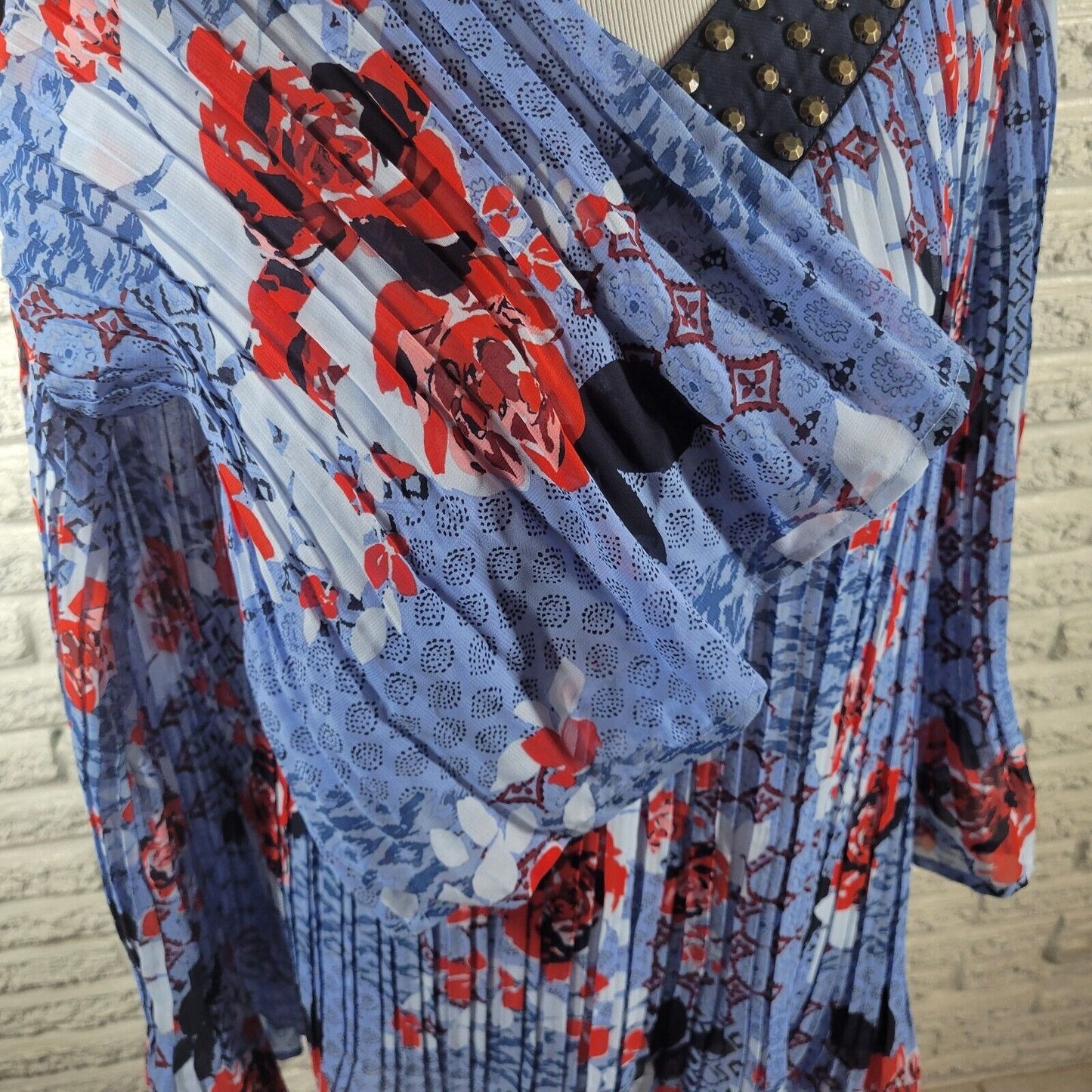 Woman Within Womens Top 1X Plus Tunic Blue Bell Sleeve Sheer Studded Lightweight