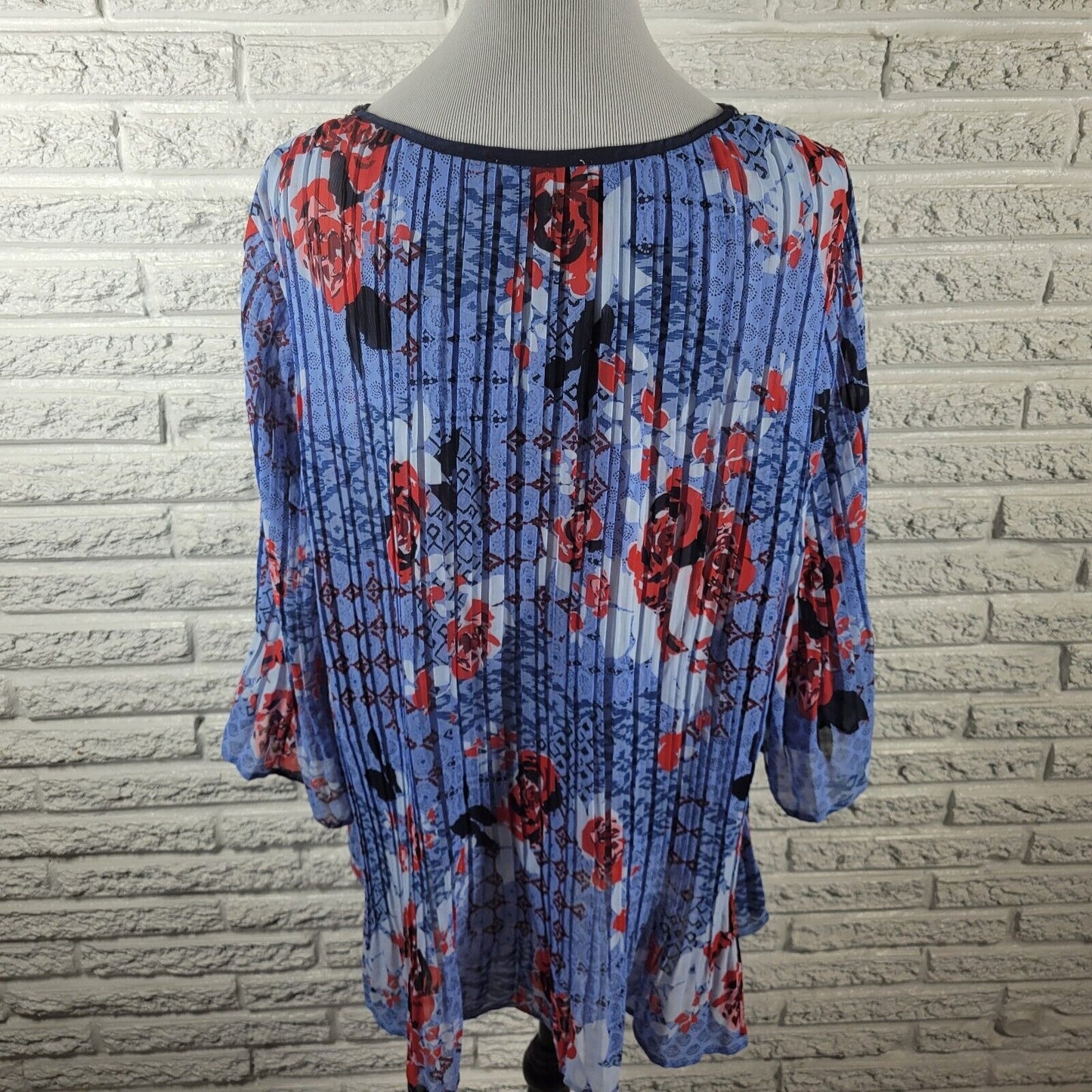Woman Within Womens Top 1X Plus Tunic Blue Bell Sleeve Sheer Studded Lightweight