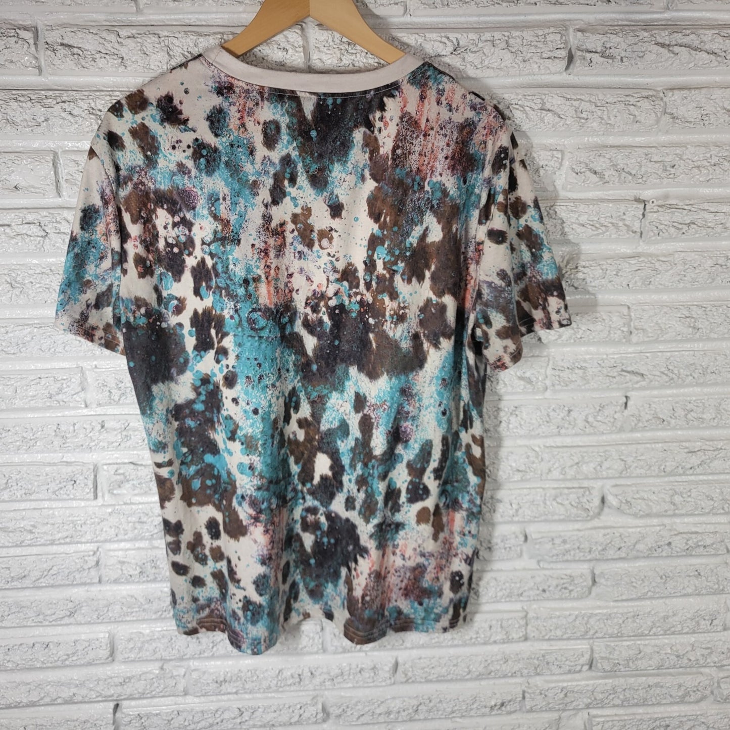 Womens Top XL Tee Cowgirl Blame It All on My Roots Poly Blend Blue Brown Tie Dye