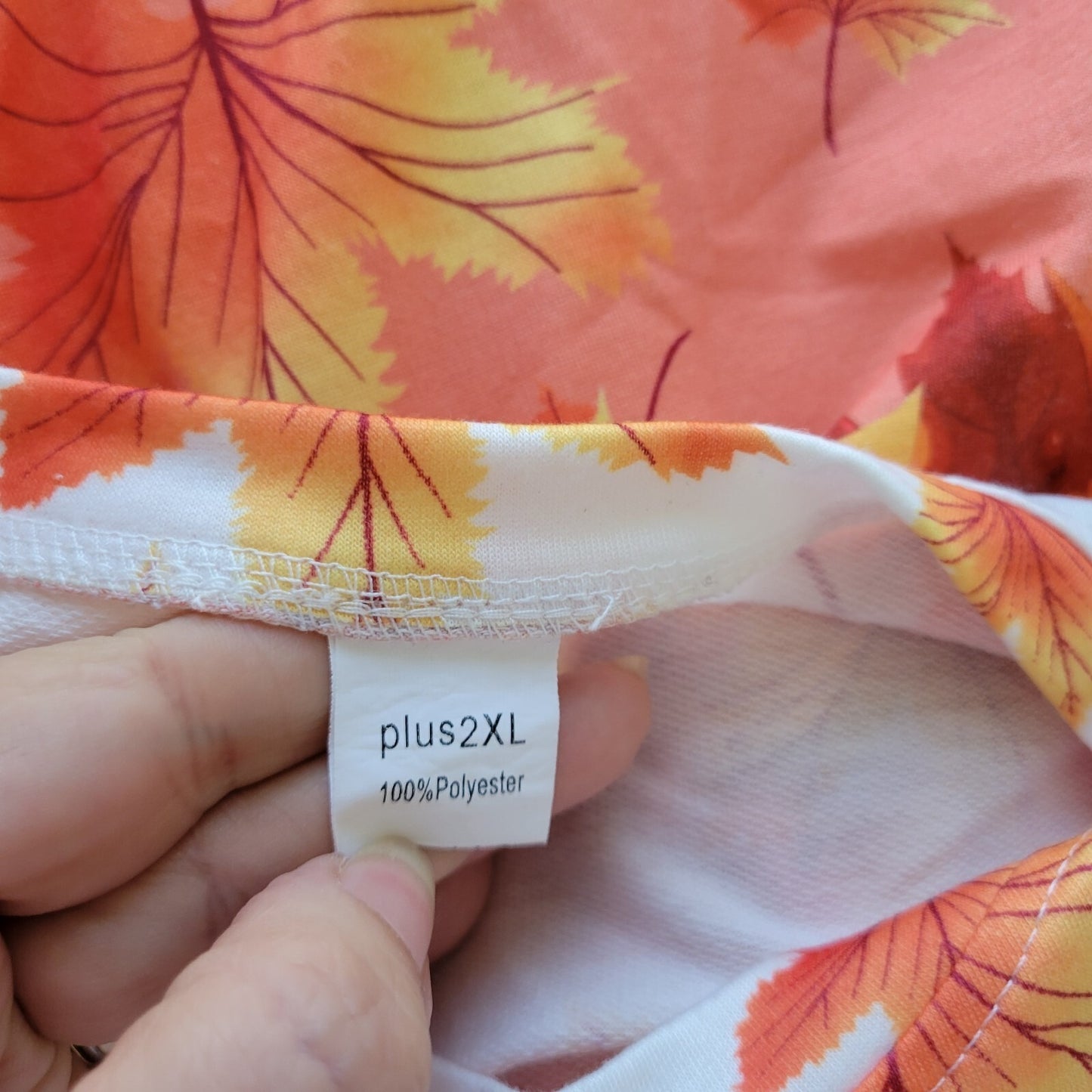 Autumn Leaves Berries Women Top 2XL Plus Tee Long Sleeve Polyester Orange White