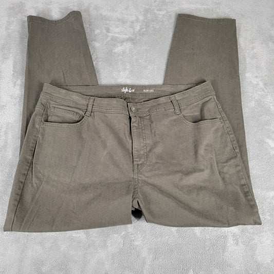 Style Co Womens Jeans 20W Plus Slim Straight Leg Army Green Cotton Blend Zip Fly