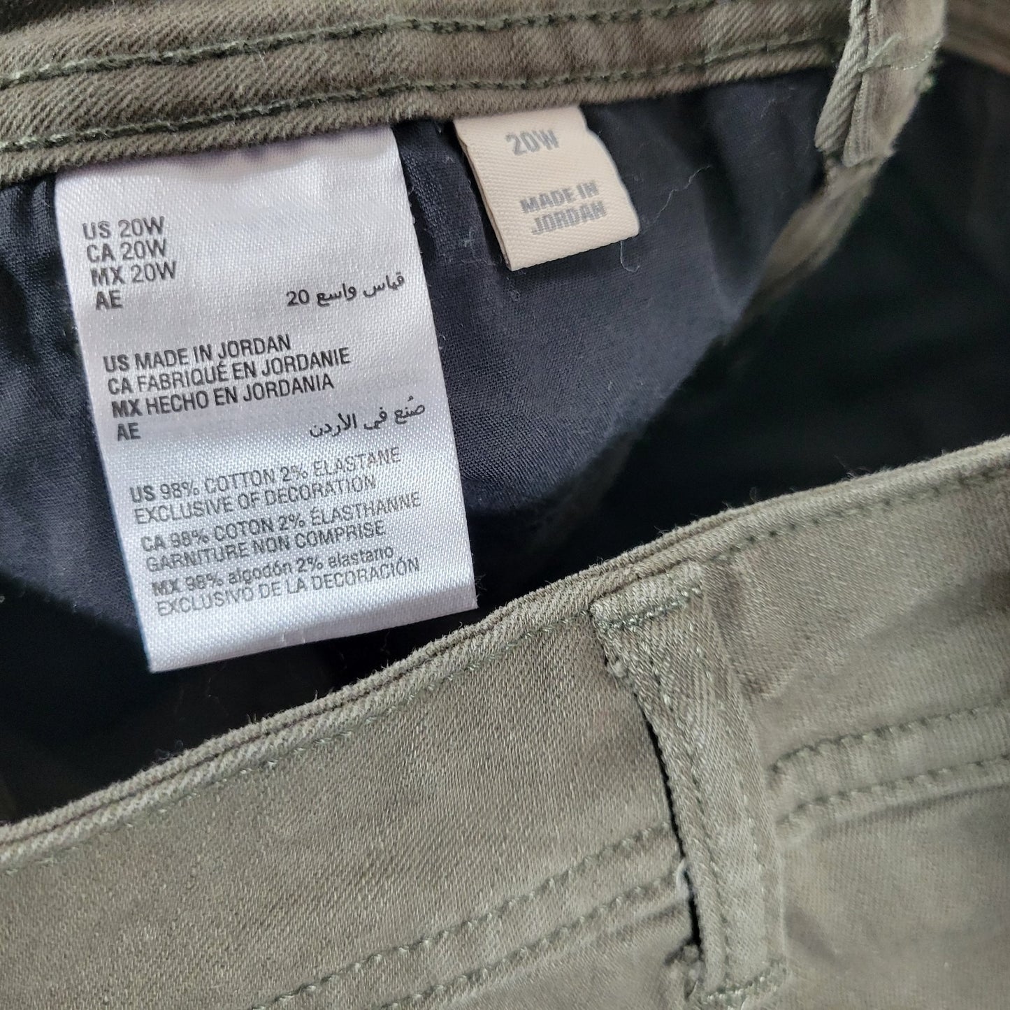 Style Co Womens Jeans 20W Plus Slim Straight Leg Army Green Cotton Blend Zip Fly