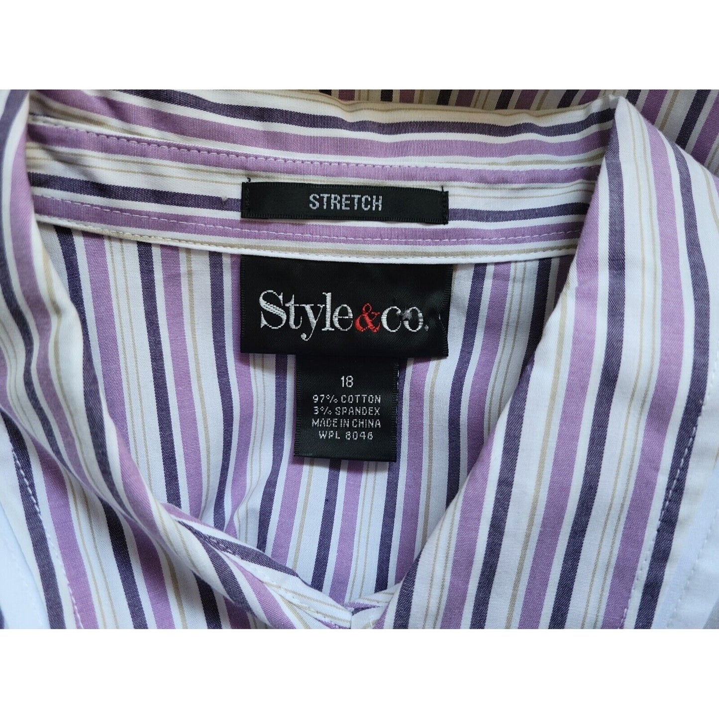 Style & Co Womens Shirt 18 Plus Collar Button Purple Stripe Career Lightweight