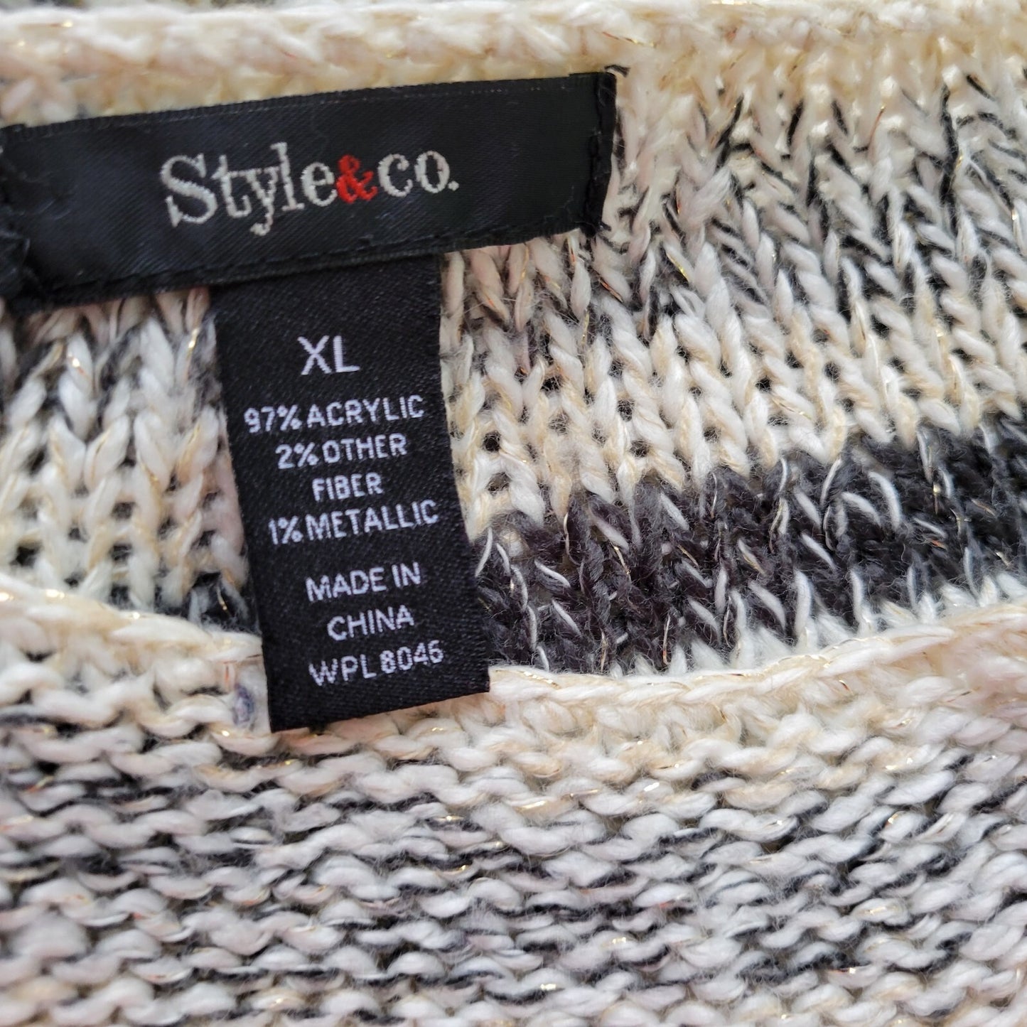 Style Co Women Sweater Extra Large XL Pullover Metallic Thread Black Stripe Soft