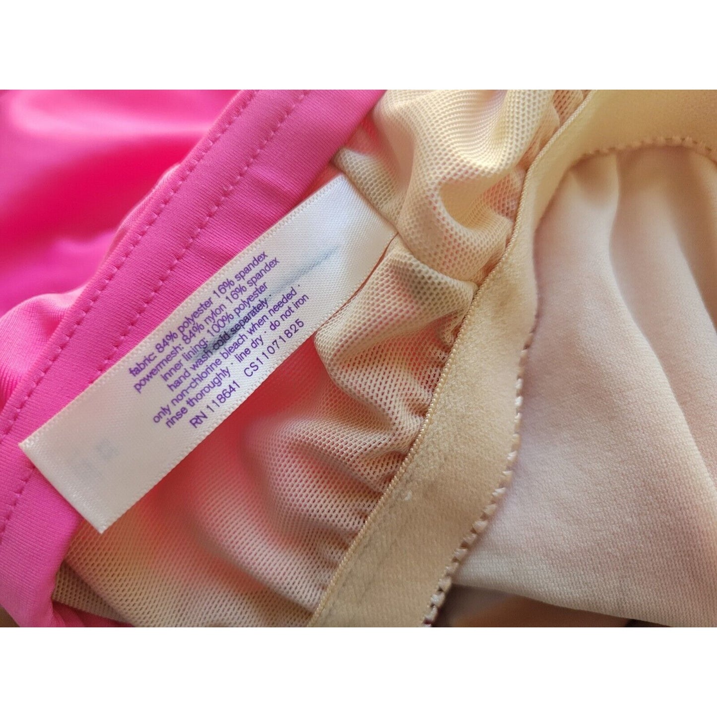 Cacique Womens Swim Top 22 Spaghetti Strap Criss Cross Pink Ruffle Shelf Bra