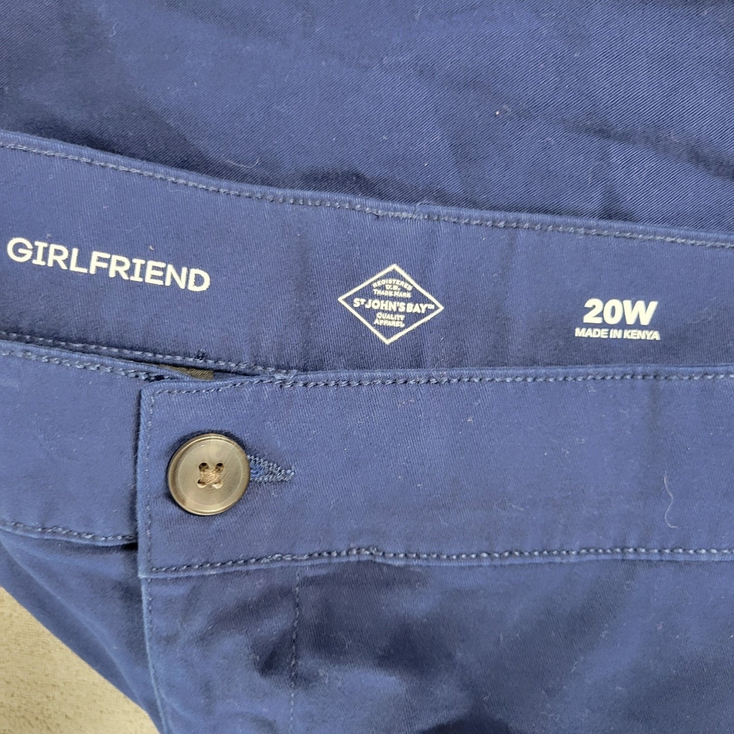 St Johns Bay Womens Pants 20W Plus Girlfriend Blue Comfy Cotton Blend Zip Fly