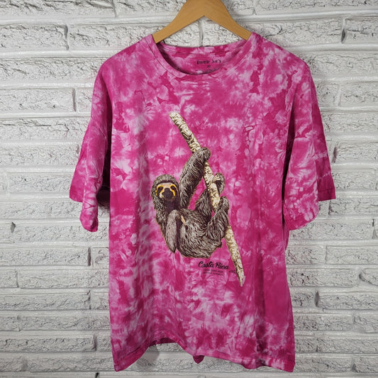 Tropic Joes Womens Top 2XL Plus Sloth Costa Rica Pink Tie Dye Cotton Souvenir