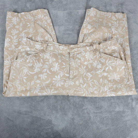 White Stag Women Pants 22W Plus Capri Beige White Floral Comfort Zip Fly Casual