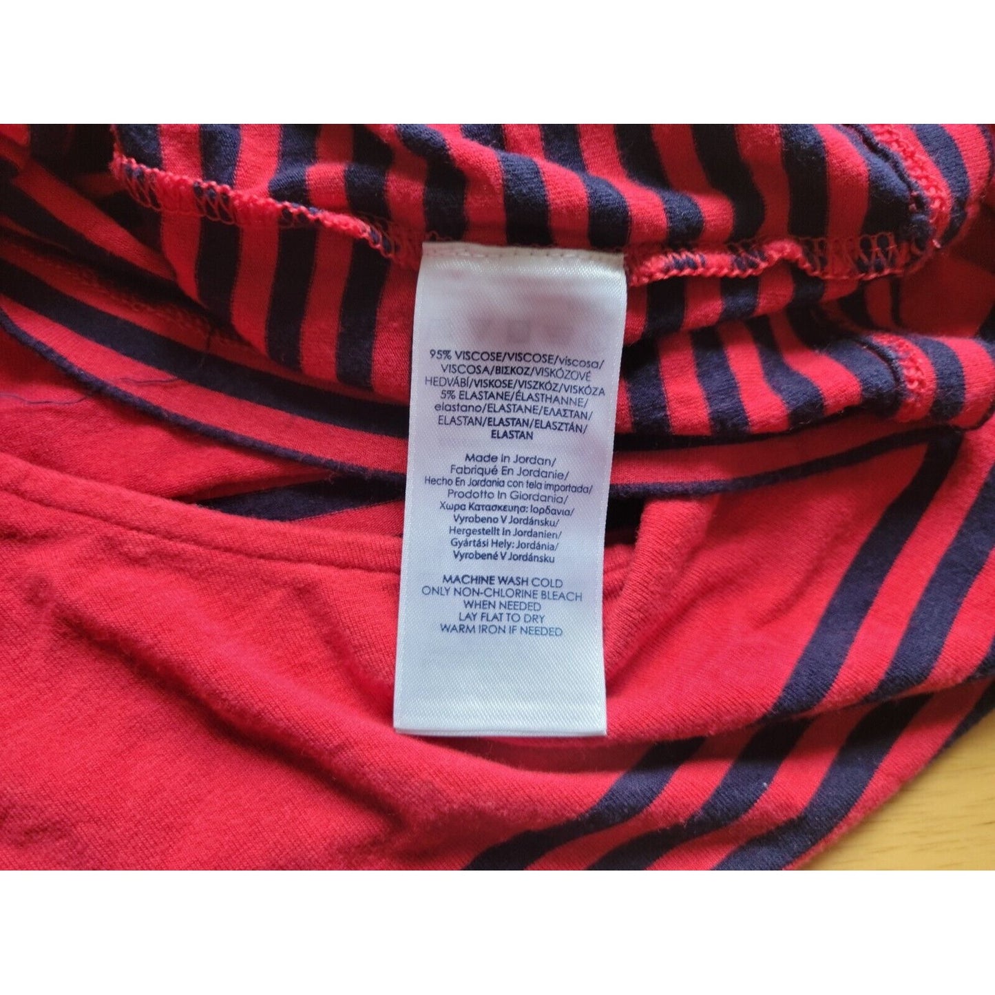 Chaps Womens Top Extra Large XL Tee Red Stripe Deco Buttons Stretch Casual Comfy