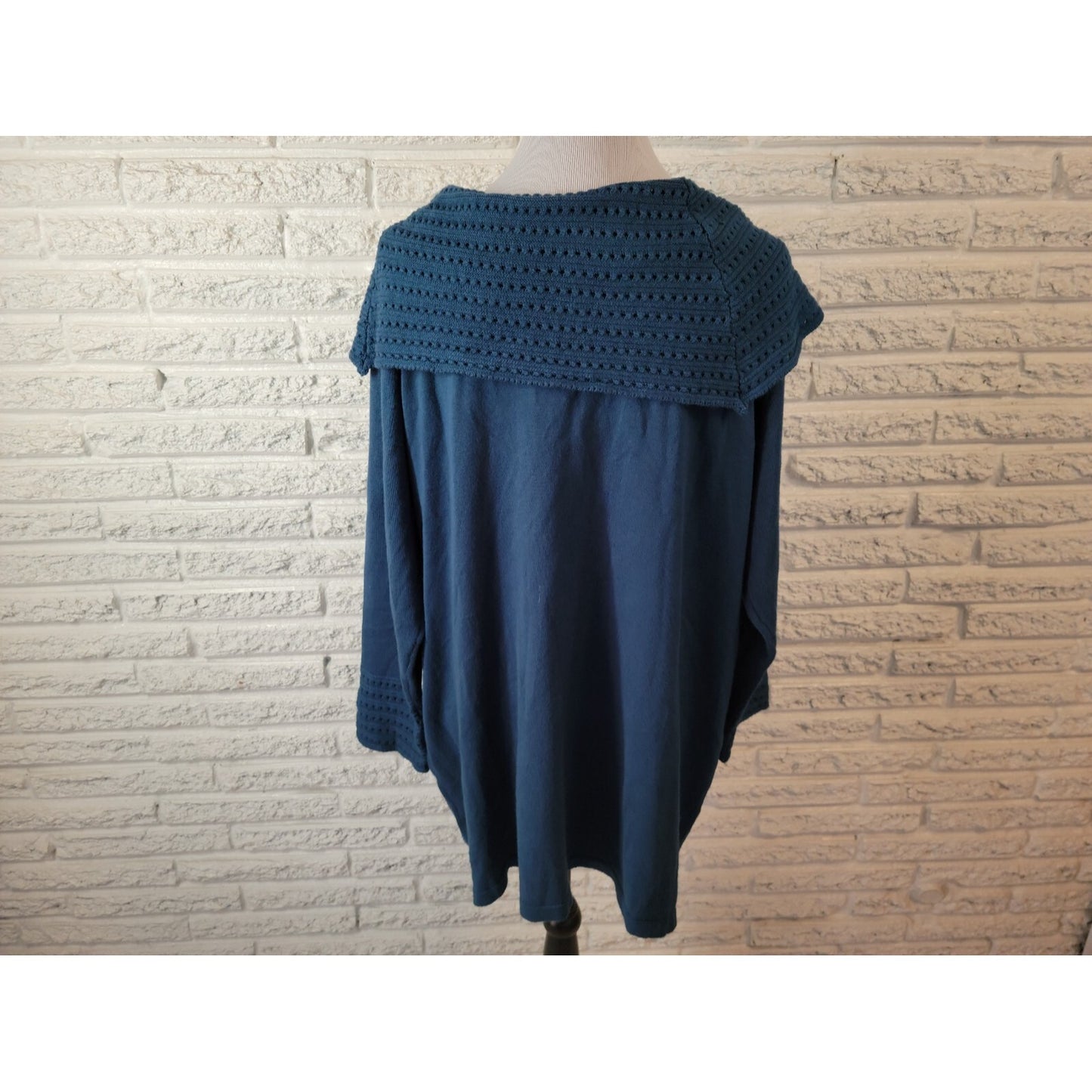 Dress Barn Womens Sweater 2X Plus Pullover Tunic Cowl Neck Blue Stretch Career