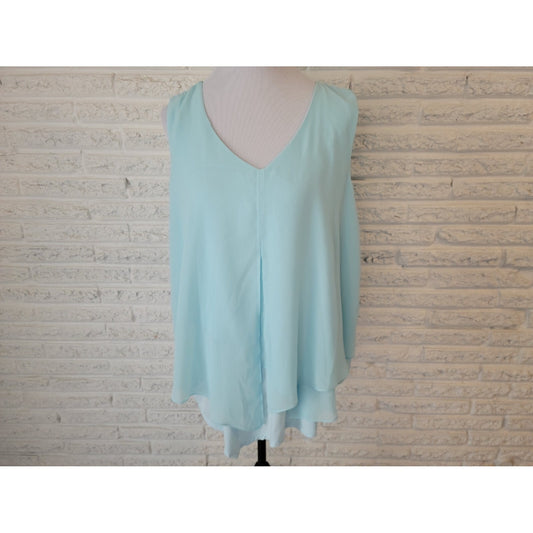 Alyx Womens Top 0X Plus Sleeveless Pullover Asymmetric Blue Polyester Lined