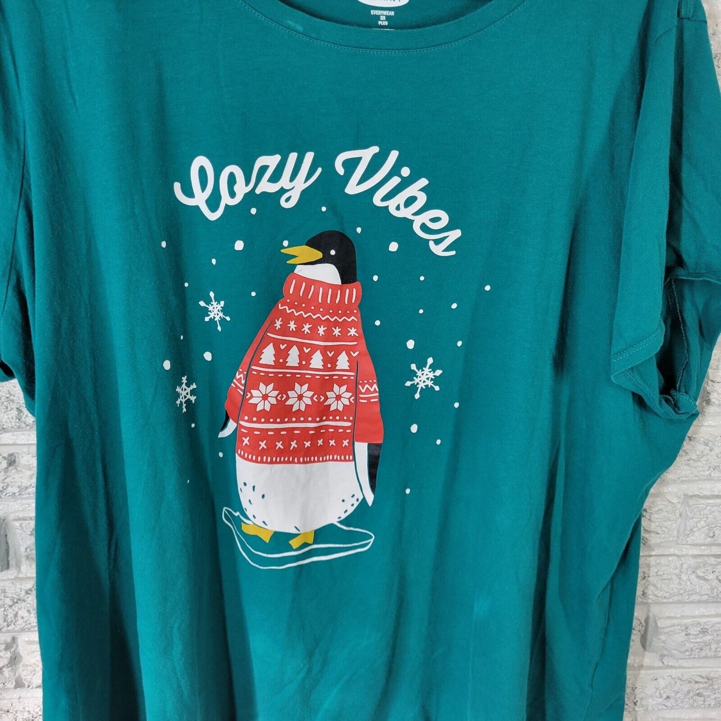Old Navy Everywear Womens Top 3X Tee Pajama Cozy Vibes Penguin Blue Green Cotton