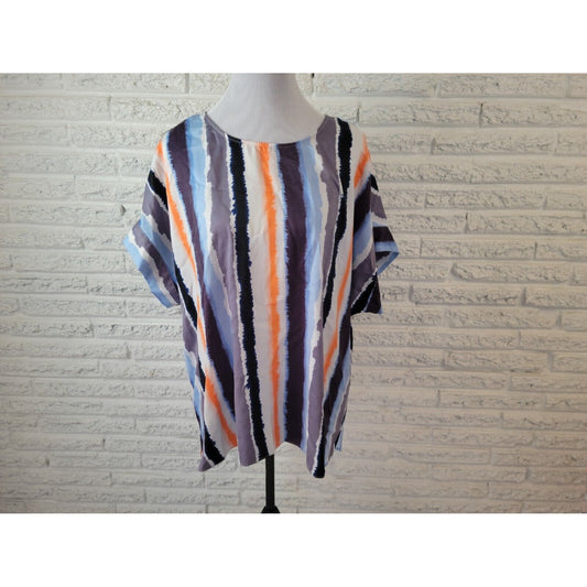 Worthington Womens Top 1X Plus Lightweight Keyhole Back Blue Watercolor Career