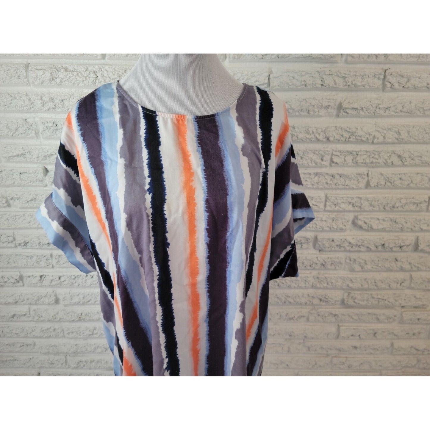 Worthington Womens Top 1X Plus Lightweight Keyhole Back Blue Watercolor Career