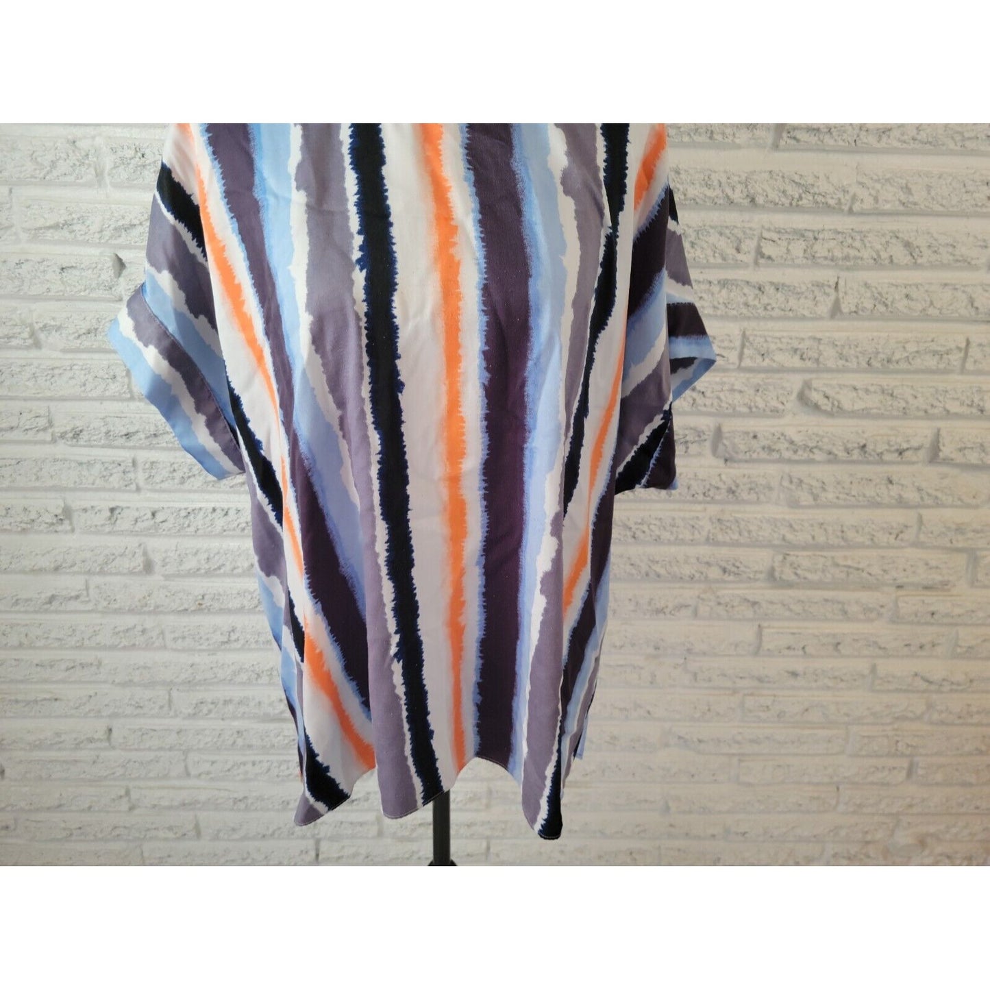 Worthington Womens Top 1X Plus Lightweight Keyhole Back Blue Watercolor Career