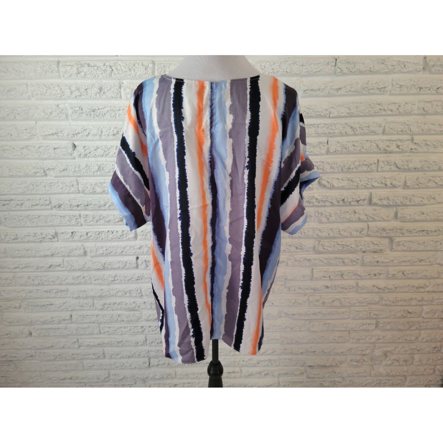 Worthington Womens Top 1X Plus Lightweight Keyhole Back Blue Watercolor Career