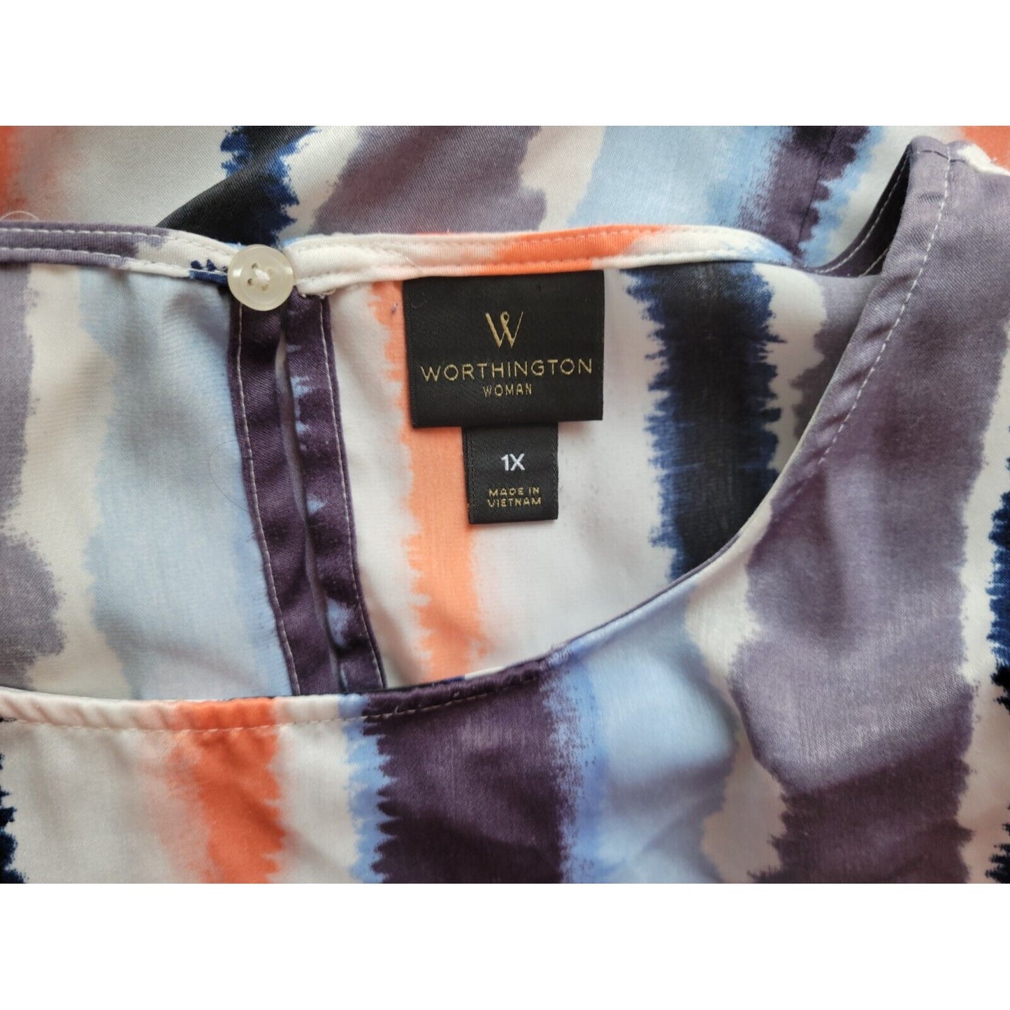 Worthington Womens Top 1X Plus Lightweight Keyhole Back Blue Watercolor Career