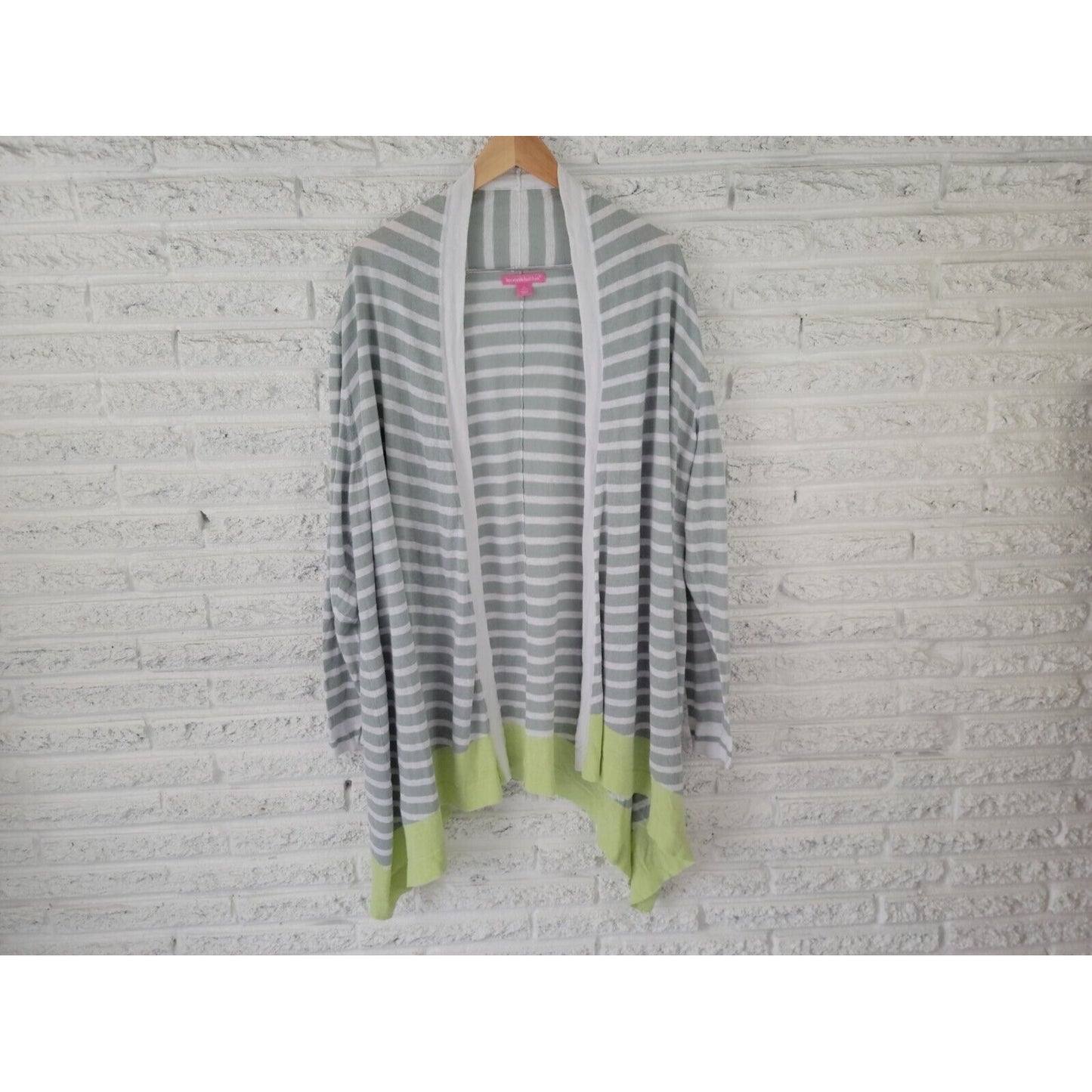 Woman Within Womens Sweater 3X Cardigan Open Gray Stripe Lightweight Asymmetric