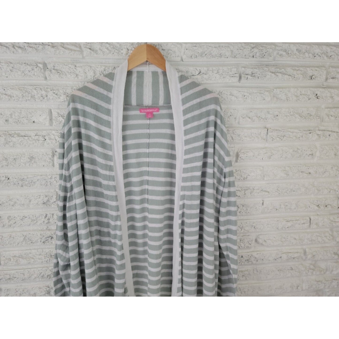 Woman Within Womens Sweater 3X Cardigan Open Gray Stripe Lightweight Asymmetric