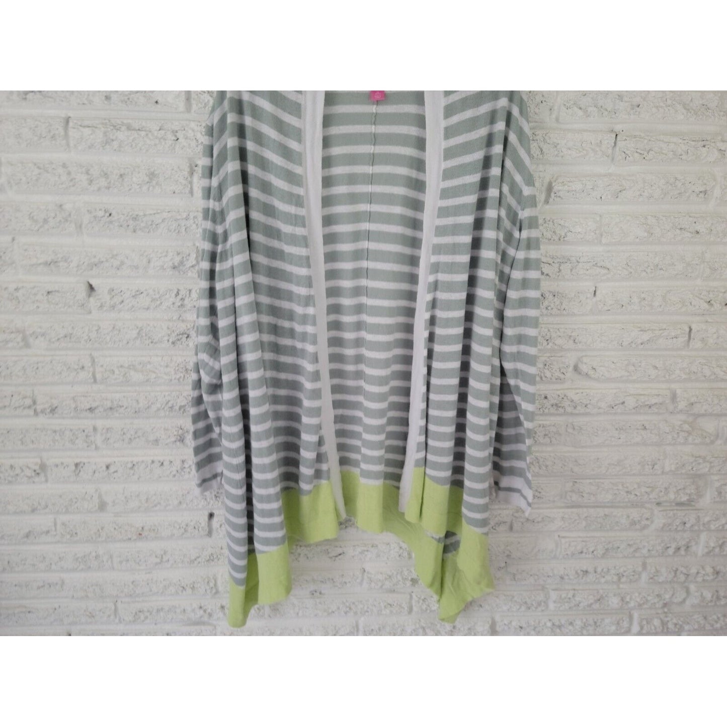 Woman Within Womens Sweater 3X Cardigan Open Gray Stripe Lightweight Asymmetric