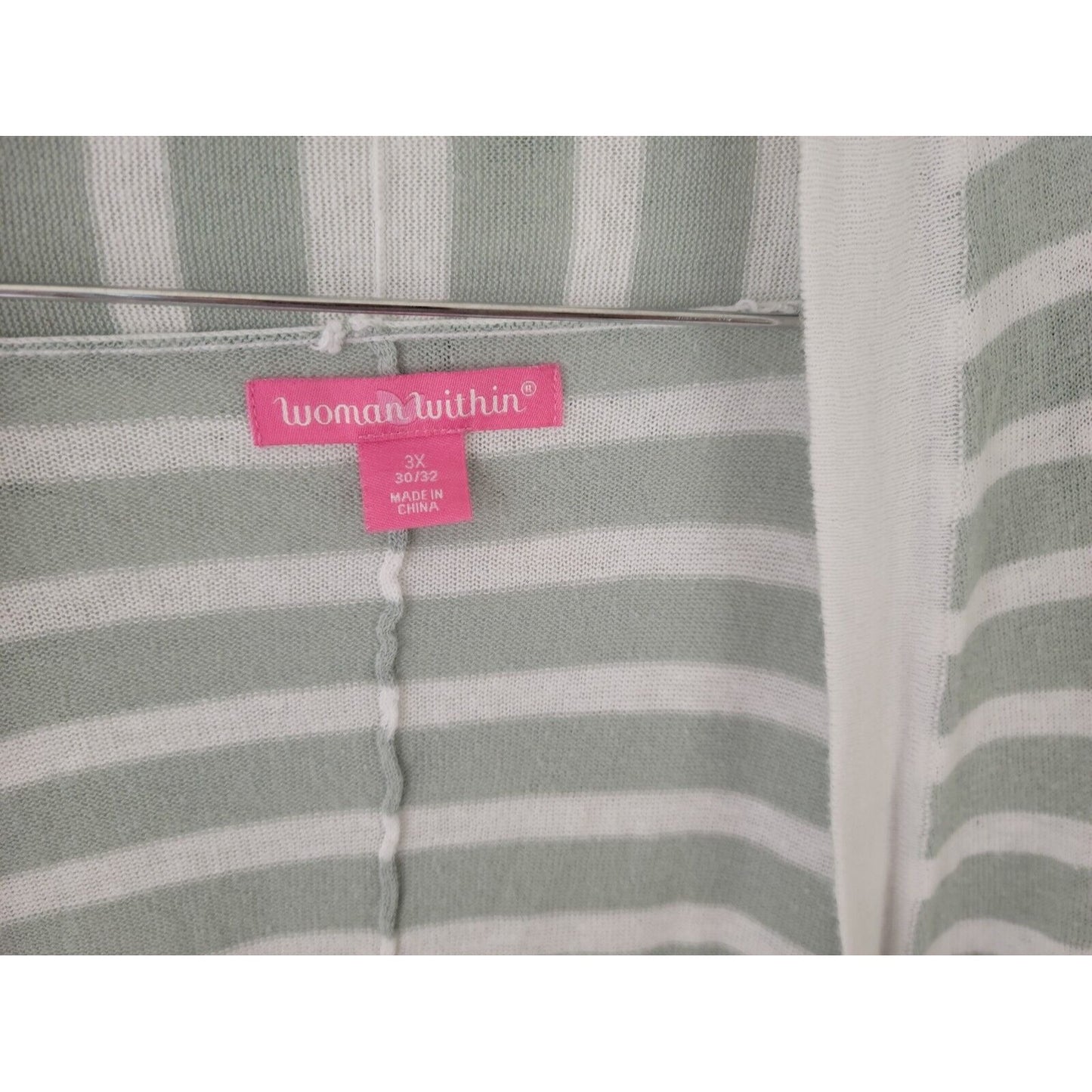 Woman Within Womens Sweater 3X Cardigan Open Gray Stripe Lightweight Asymmetric