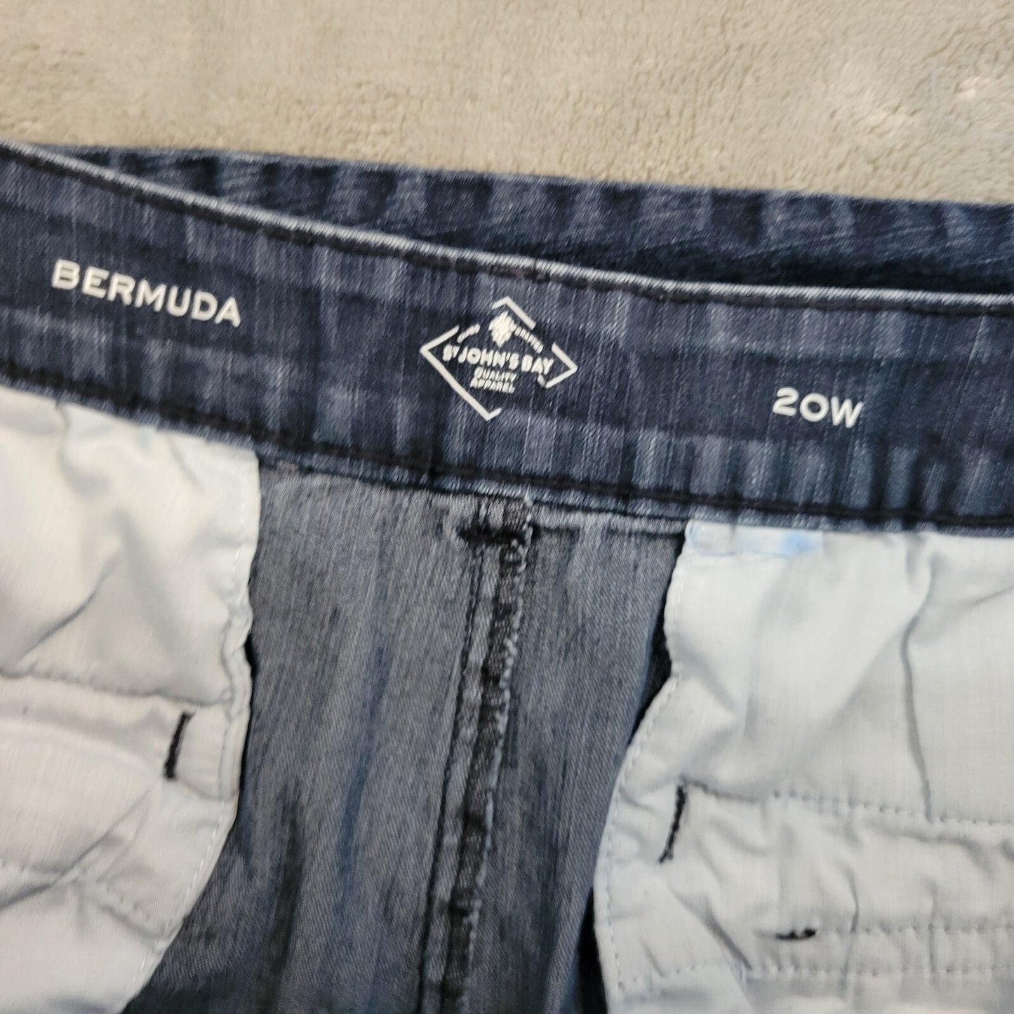 St Johns Bay Womens Shorts 20W Bermuda Dark Blue Denim Wash Zip Fly Cotton Blend