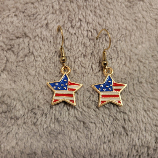 Fourth of July Patriotic Womens Earrings One PairHanging Dangle Flag Star USA