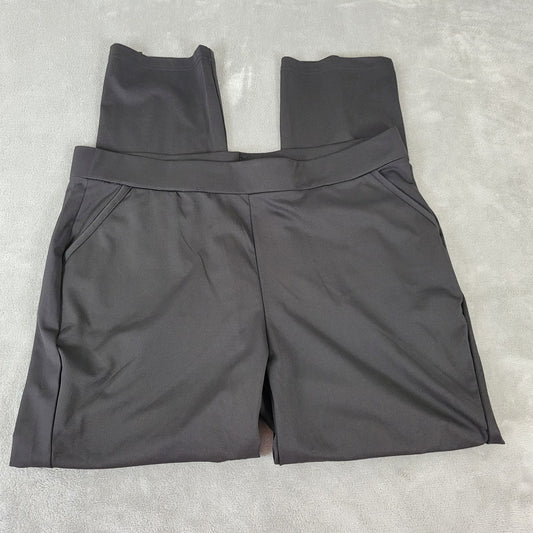 Shosho Womens Pants 1X Plus Cropped Pull On Black Poly Blend Deco Buttons Comfy