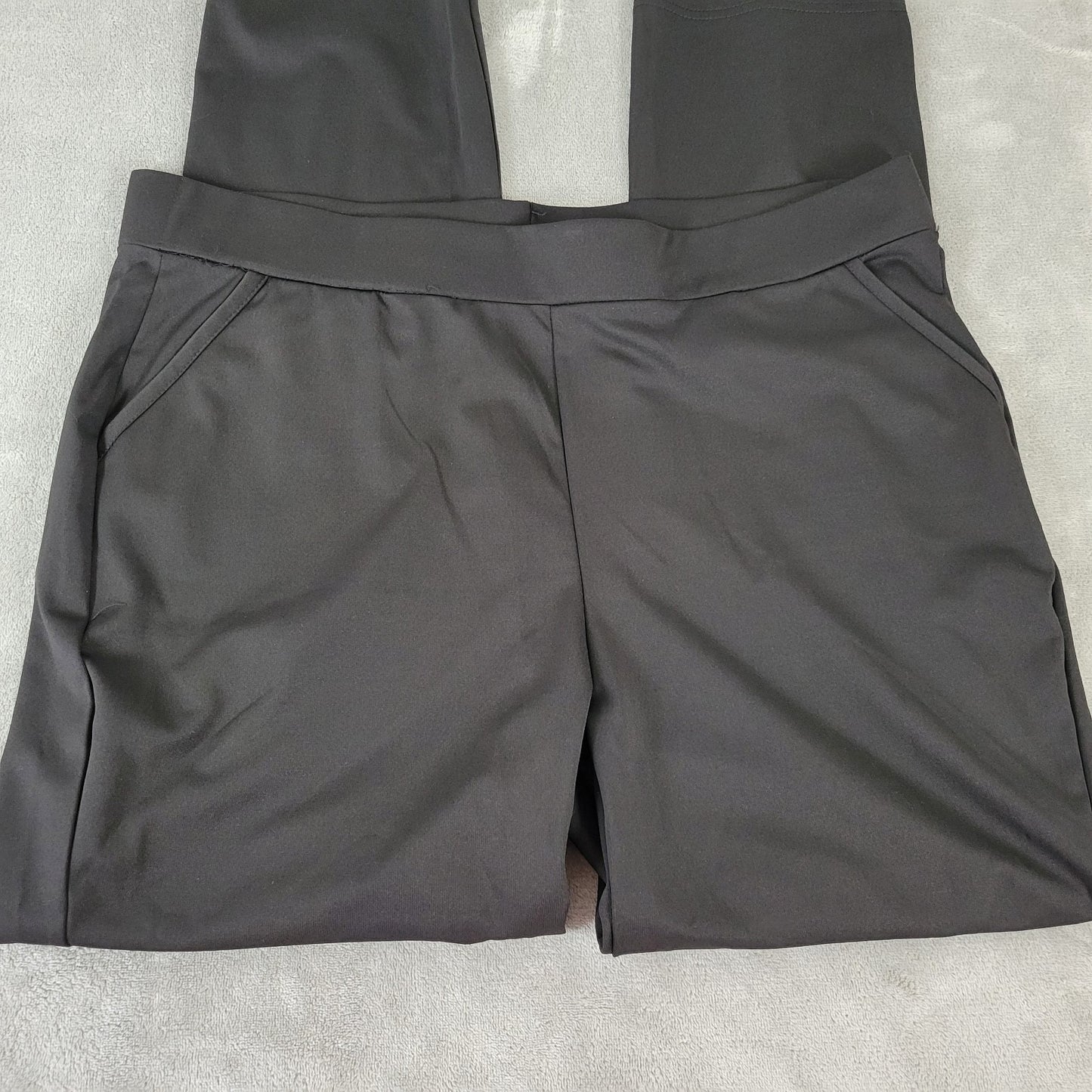 Shosho Womens Pants 1X Plus Cropped Pull On Black Poly Blend Deco Buttons Comfy