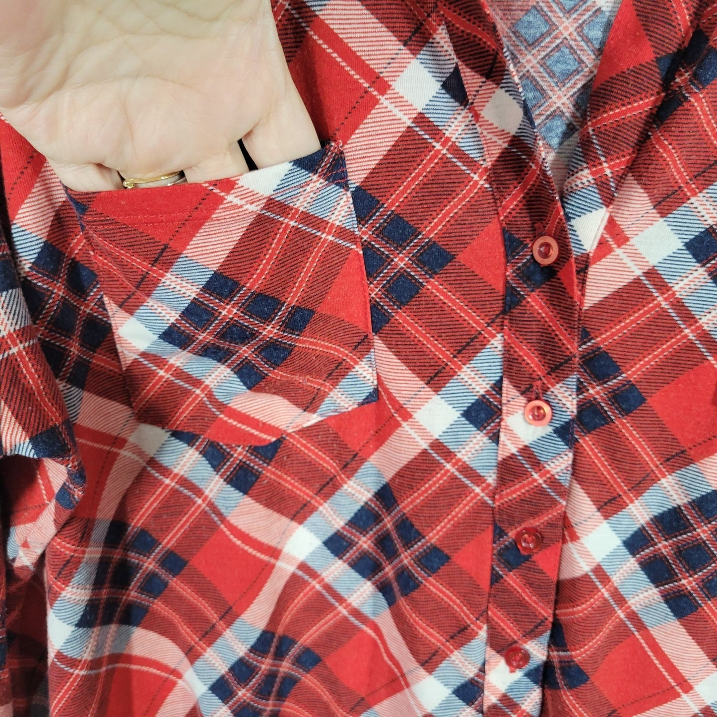 Kristin Nicole Womens Dress 2X Plus Roll Tab Sleeve Red Plaid Button Up Collar