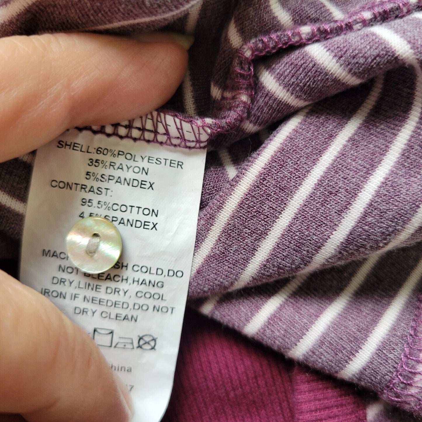 Suzanne Betro Weekend Womens Top 1X Plus 3/4 Sleeve Purple Stripe Poly Blend