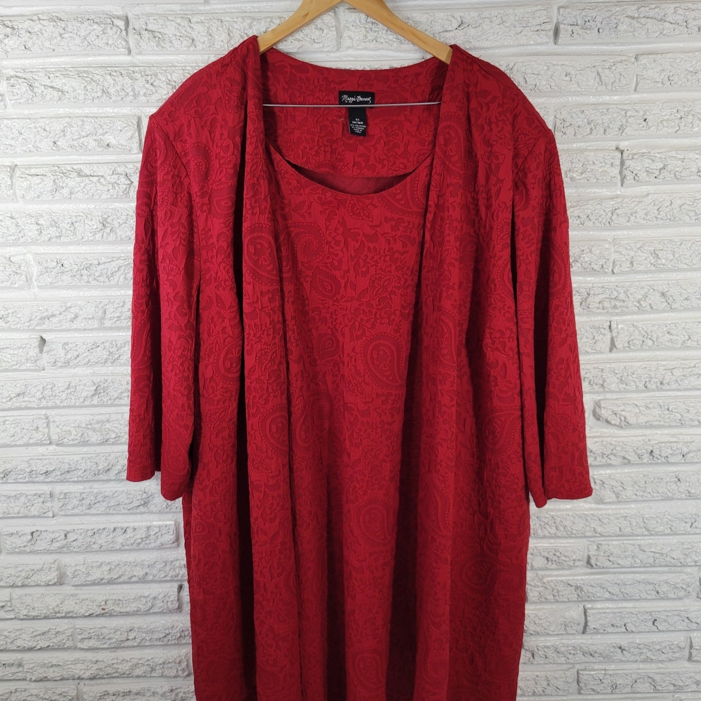 Maggie Barnes Womens Jacket Dress 5X Plus 3/4 Sleeve Red Paisley Office Wedding