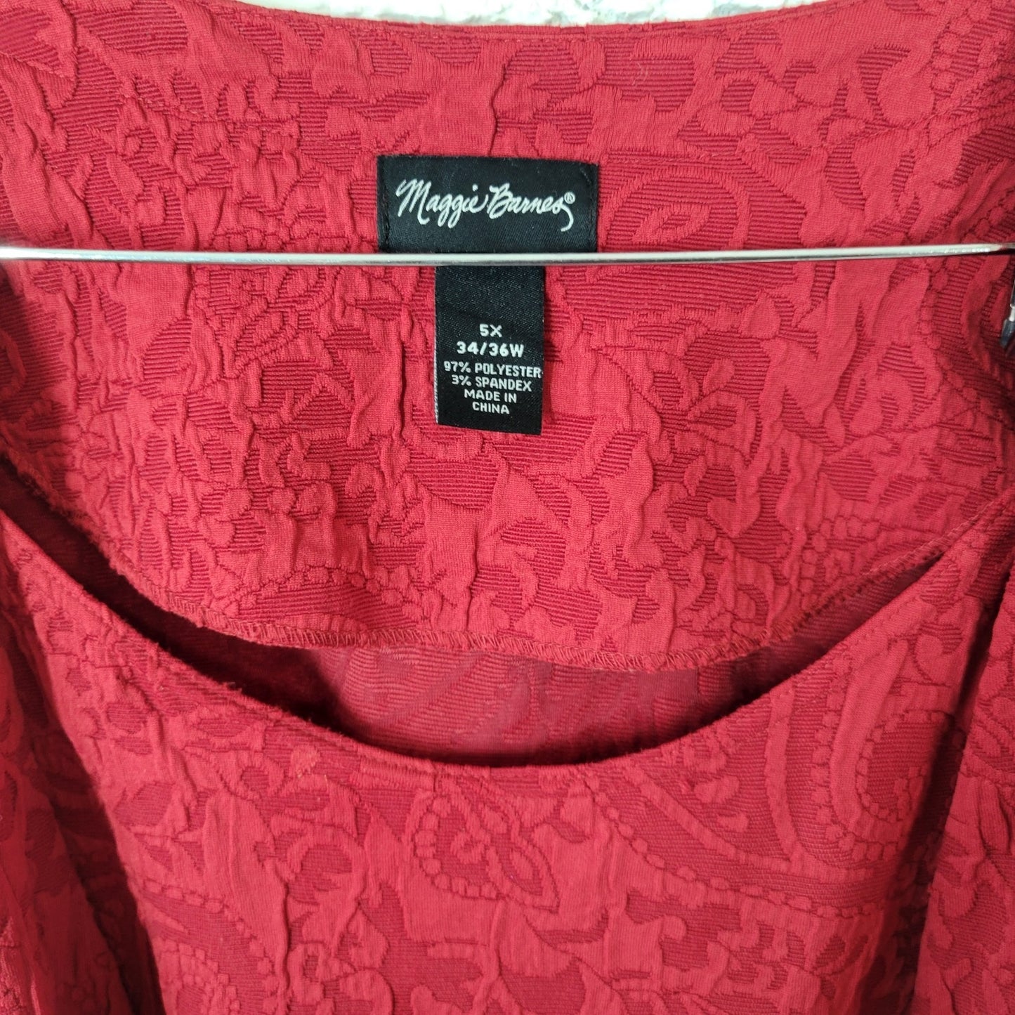 Maggie Barnes Womens Jacket Dress 5X Plus 3/4 Sleeve Red Paisley Office Wedding