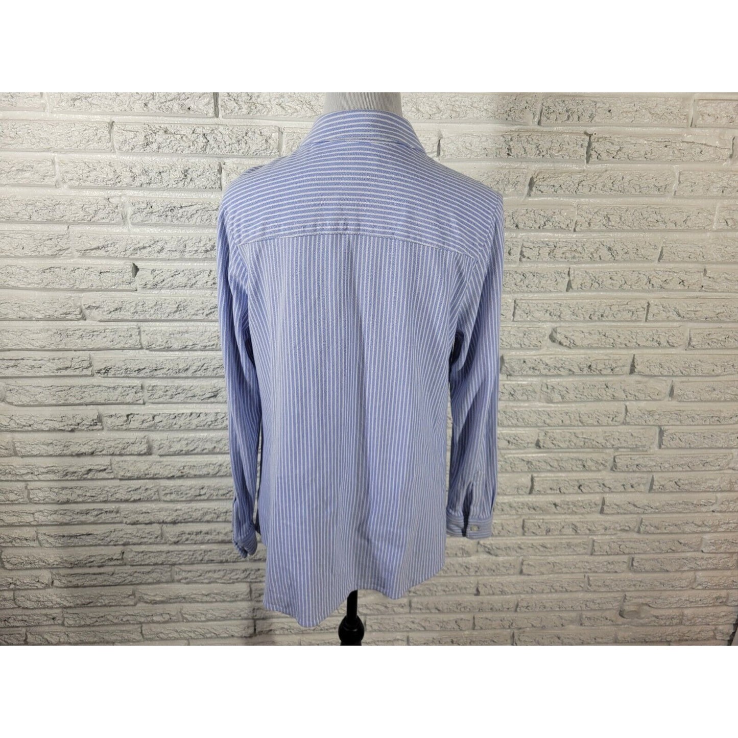 Charter Club Women Top 1X Plus Long Sleeve Blue Stripe Cotton Collar Button Up