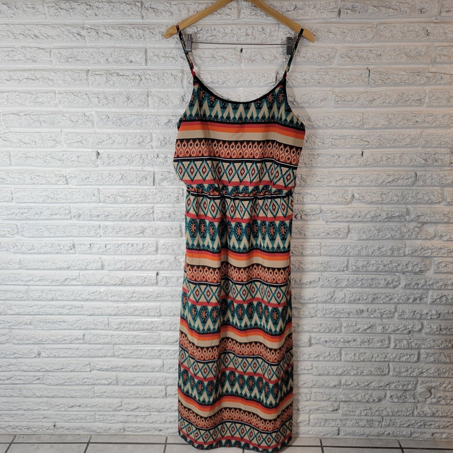 By & By Womens Dress Extra Large Slip Sheath Blue Red Geometric Spaghetti Strap