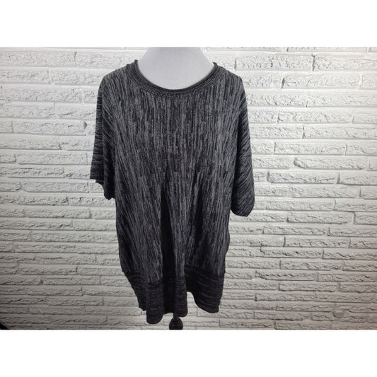 Fashion Bug Womens Sweater 3X Plus Short Sleeve Black Marled Acrylic Stretchy