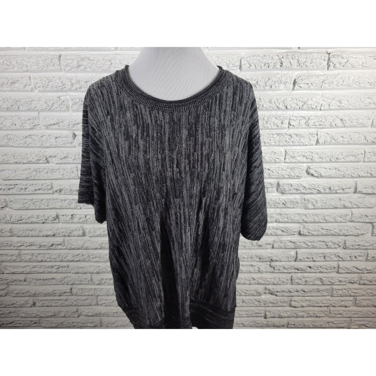 Fashion Bug Womens Sweater 3X Plus Short Sleeve Black Marled Acrylic Stretchy