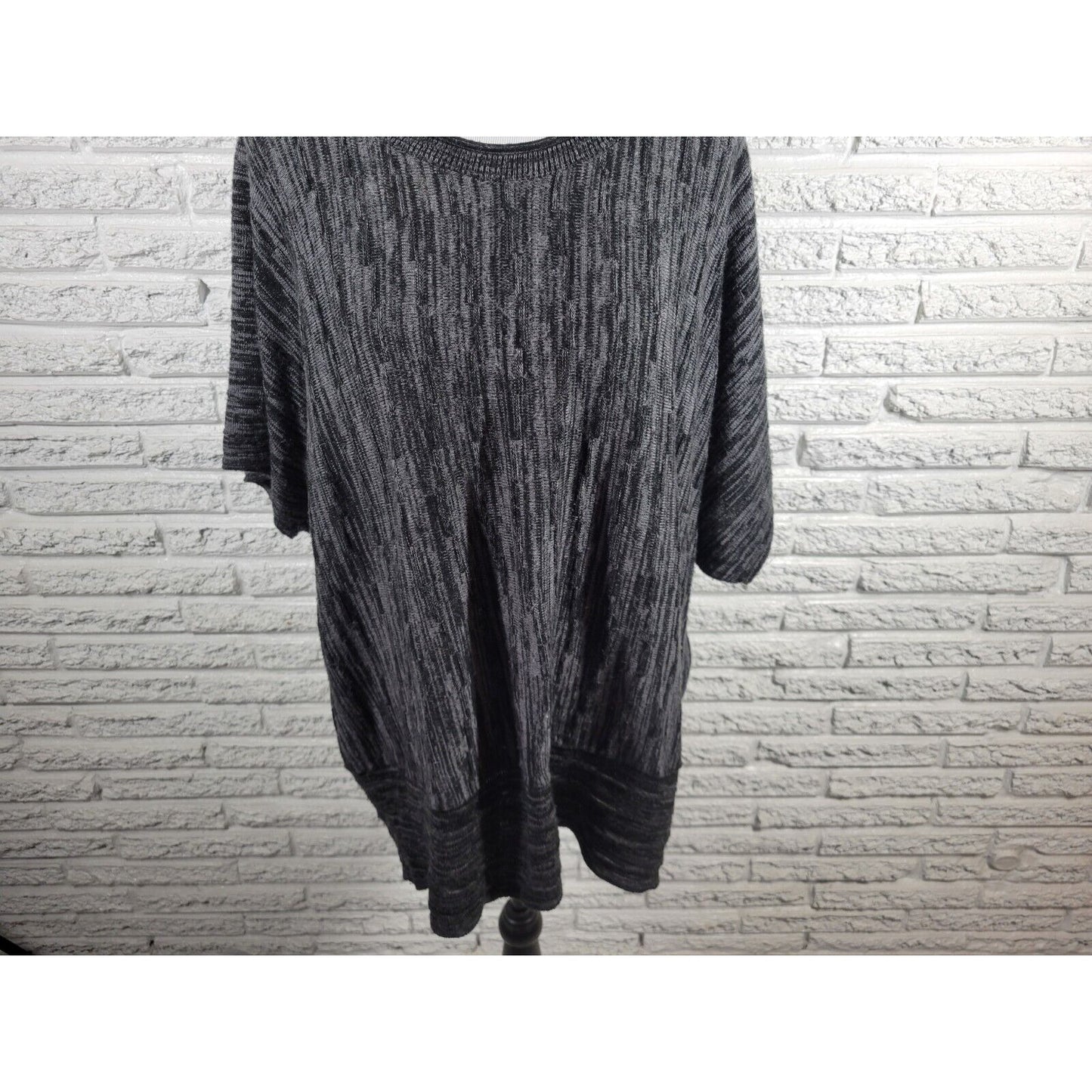 Fashion Bug Womens Sweater 3X Plus Short Sleeve Black Marled Acrylic Stretchy