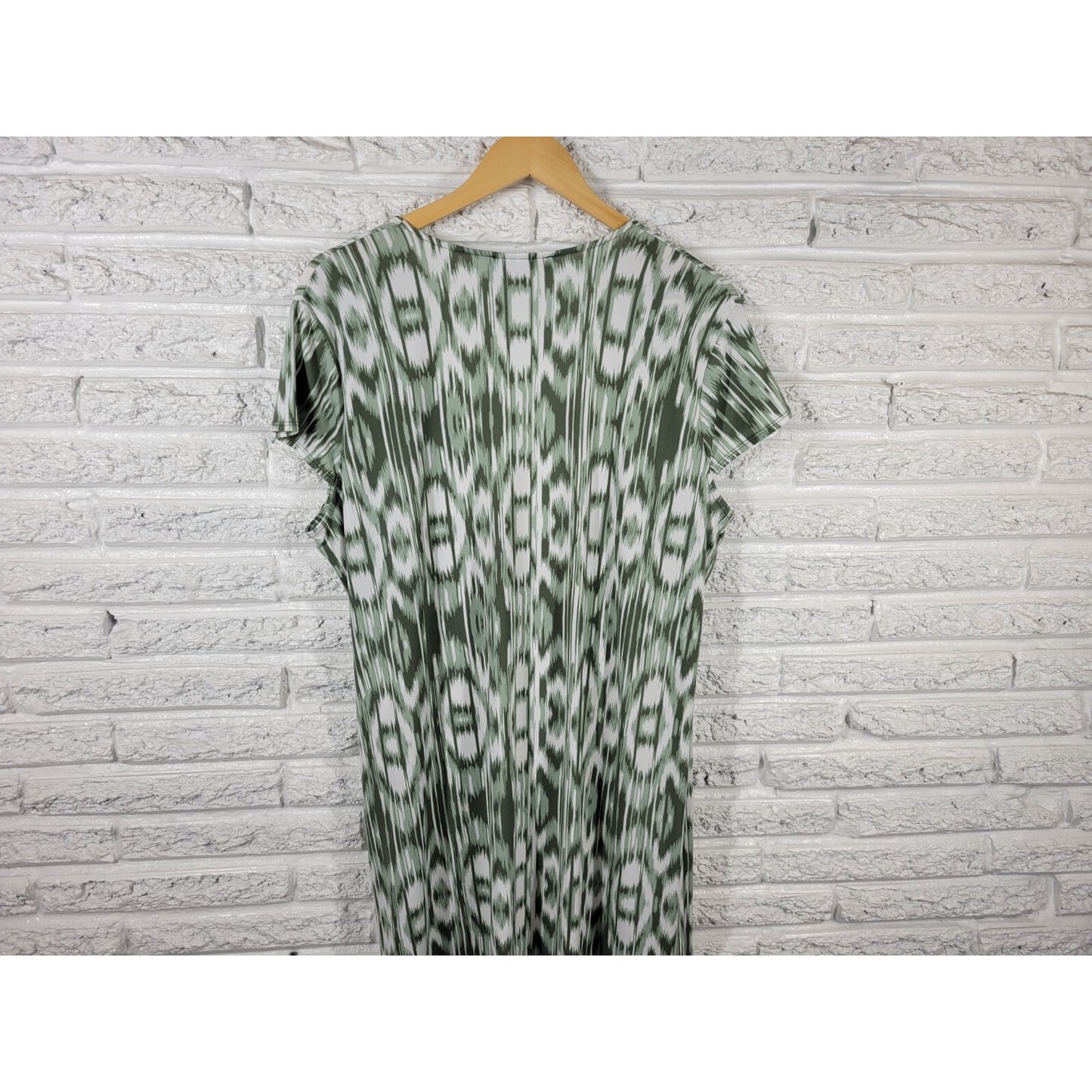 Jones New York Womens Dress 2X Faux WrapGreen Watercolor Cap Sleeve Poly Blend