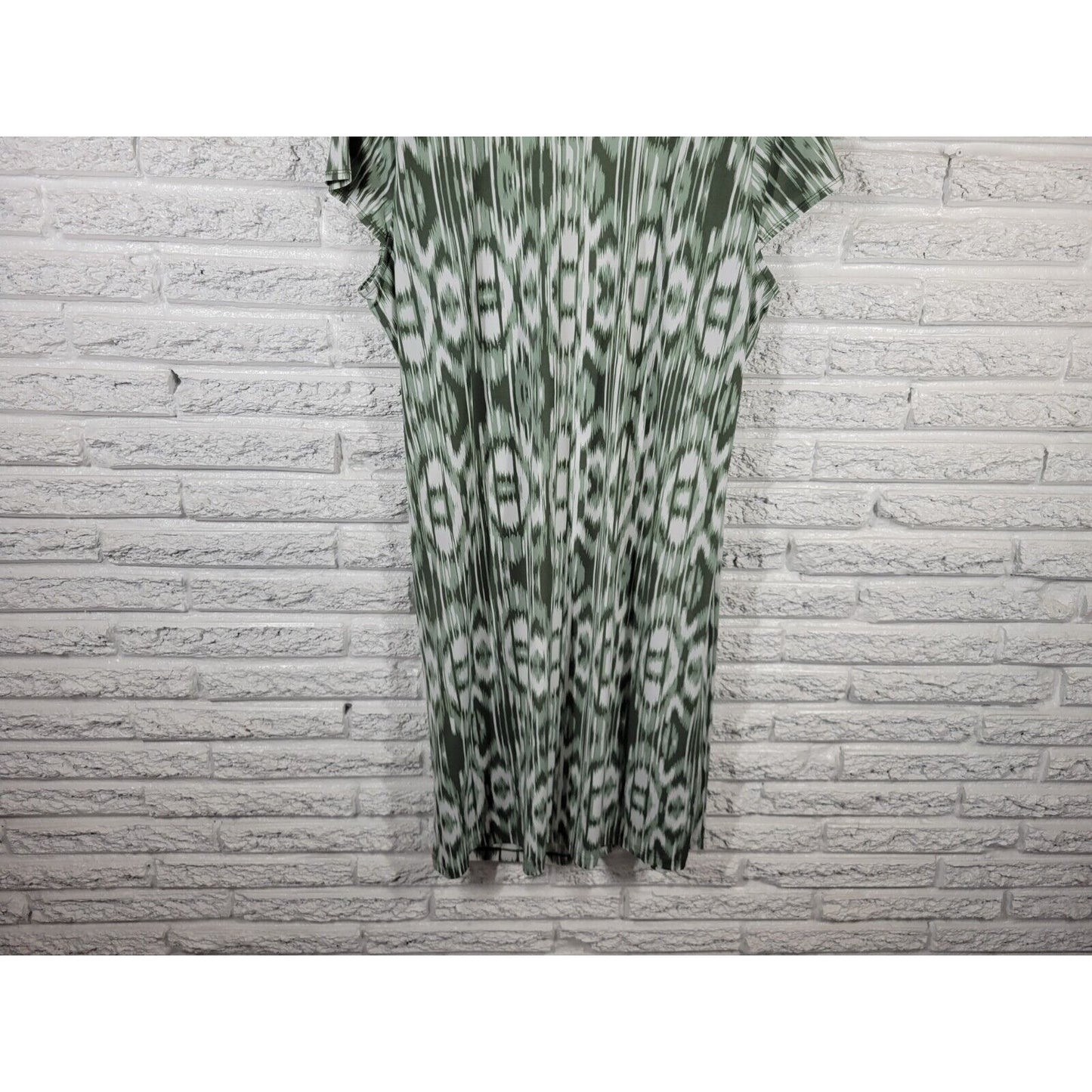 Jones New York Womens Dress 2X Faux WrapGreen Watercolor Cap Sleeve Poly Blend