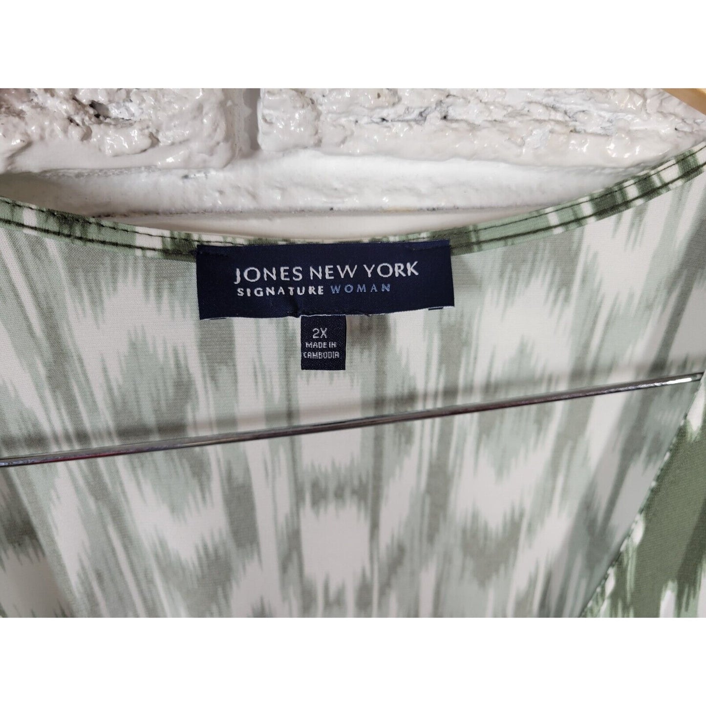 Jones New York Womens Dress 2X Faux WrapGreen Watercolor Cap Sleeve Poly Blend