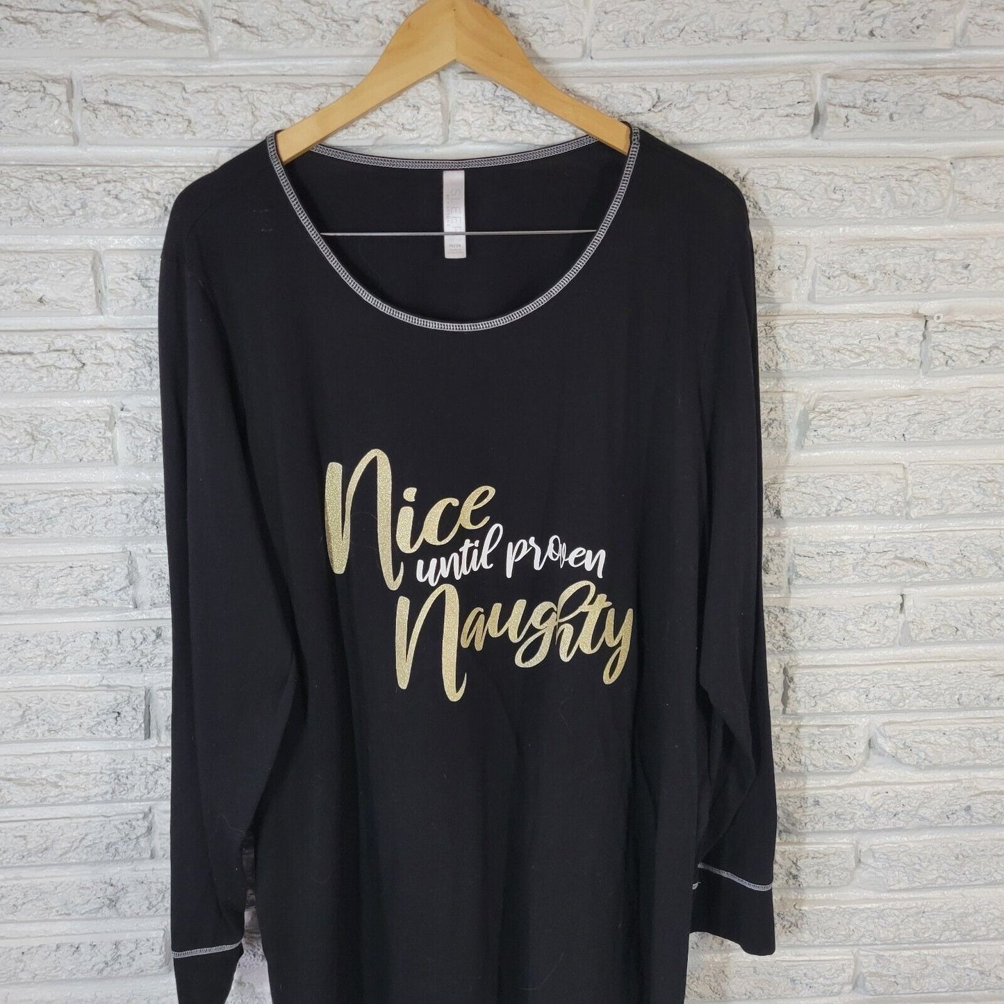 Cacique Women Top 26 28 Pajama Long Sleeve Black Nice Until Proven Naughty Comfy