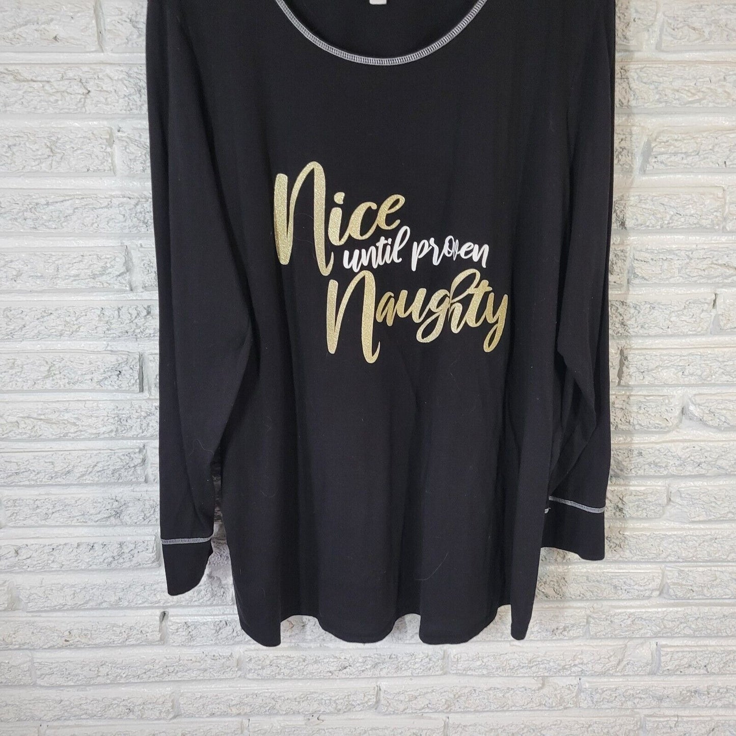 Cacique Women Top 26 28 Pajama Long Sleeve Black Nice Until Proven Naughty Comfy
