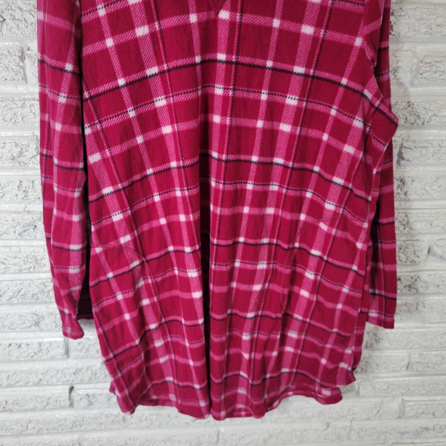 Faded Glory Women Pajama Top 2X 3X Plus Long Sleeve Pink Plaid Flannel Polyester