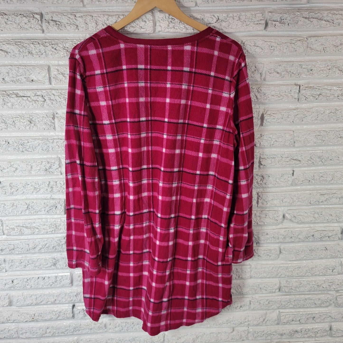 Faded Glory Women Pajama Top 2X 3X Plus Long Sleeve Pink Plaid Flannel Polyester
