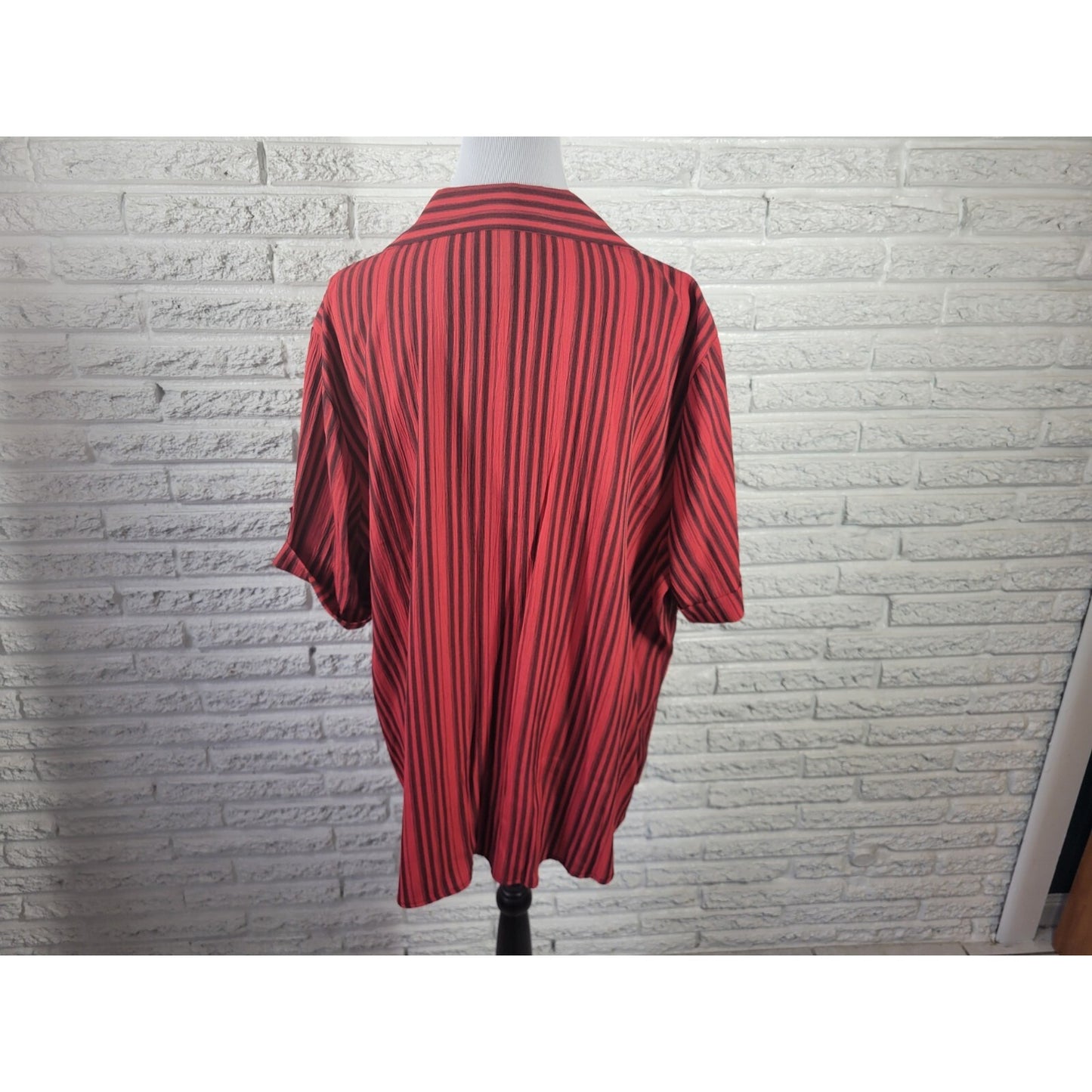 Maggie Barnes Womens Top 24W Plus Cuff Sleeve Red Stripe Collar Office Casual