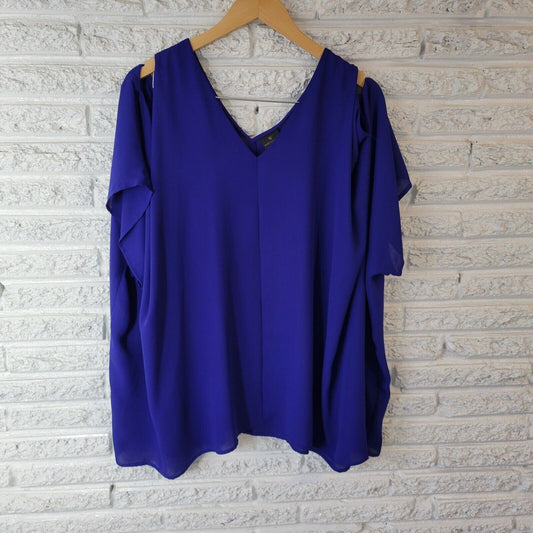 Worthington Womens Top 1X Plus Oversized Flowy Sheer Blue Lightweight Polyester