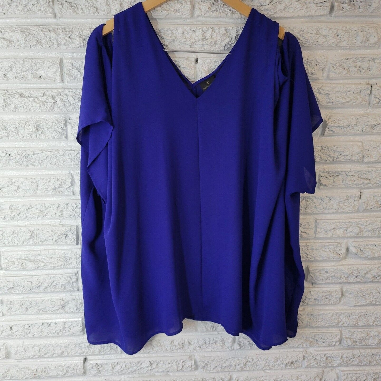 Worthington Womens Top 1X Plus Oversized Flowy Sheer Blue Lightweight Polyester
